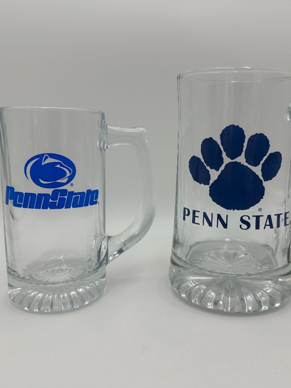 2 Penn State Beer Mug Glasses / 12 oz Penn State Logo and 24 oz Paw Print Logo